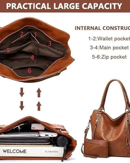Tote Bags For Women PU Leather Hobo Bags for Women Purse Stylish 2 in 1 Handbags with Shoulder Strap Ladies Office Bag