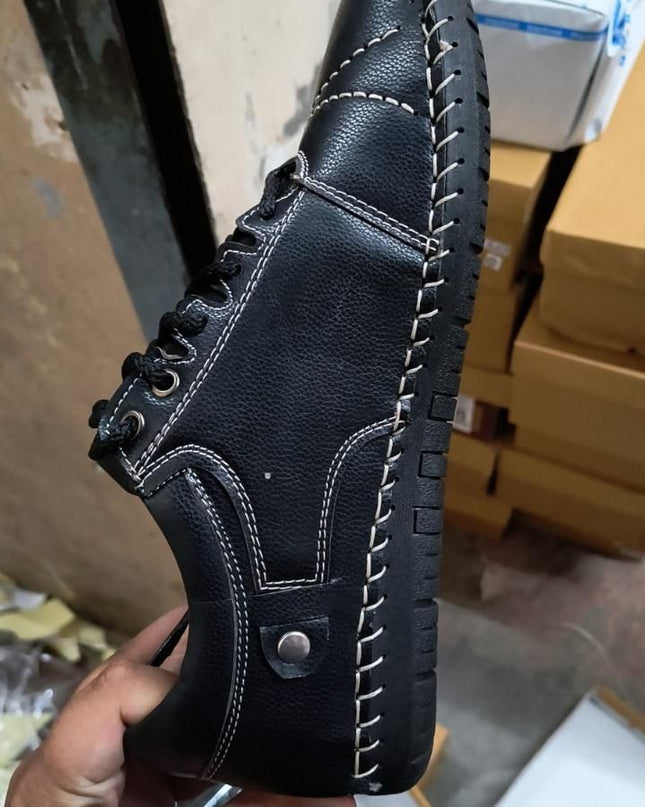Men's Casual Leather Black Shoes Lightweight