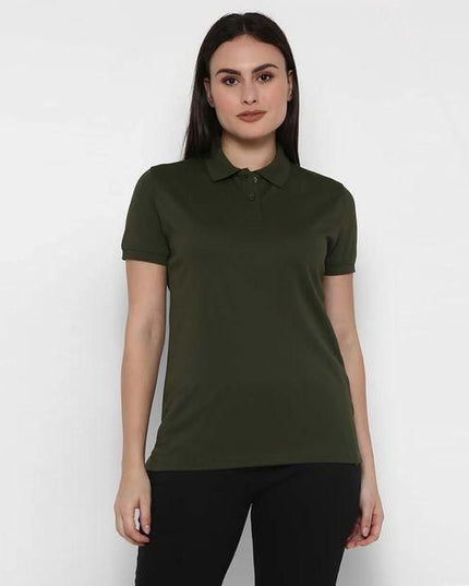 Women's Ketex Bottle Green Cotton Blend Polo Neck Tshirt