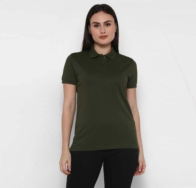 Women's Ketex Bottle Green Cotton Blend Polo Neck Tshirt