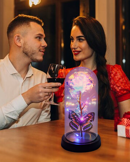 Led Light-up Eternal Rose With Butterfly In Transparent Dome (1 Pc  Battery Not Included)
