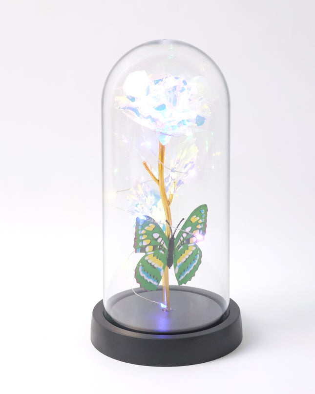 Led Light-up Eternal Rose With Butterfly In Transparent Dome (1 Pc  Battery Not Included)