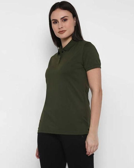 Women's Ketex Bottle Green Cotton Blend Polo Neck Tshirt