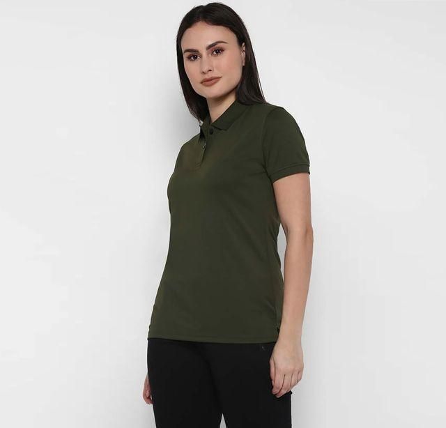 Women's Ketex Bottle Green Cotton Blend Polo Neck Tshirt