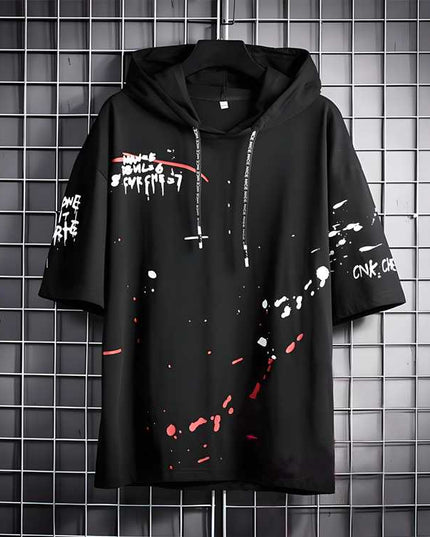 TRYTHIS Cotton Color Block Half Sleeves Hooded Neck Mens T-Shirt