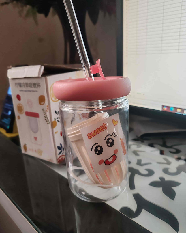 Glass Tumbler with Fruit Infuser Lid and Straw