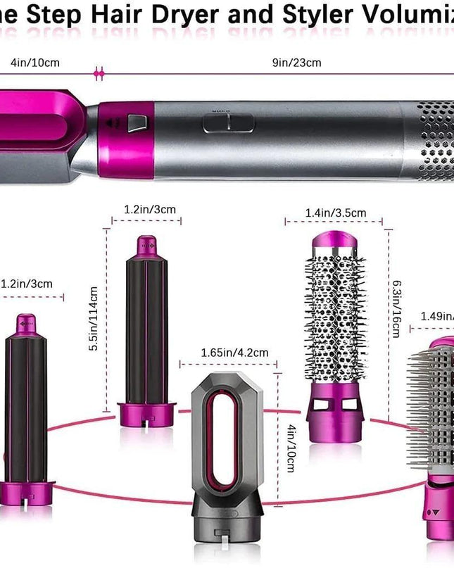 5 in 1 Multifunctional Hair Dryer Styling Tool, Detachable 5-in-1 Multi-Head Hot Air Comb, The Negative Ion Automatic Suction Hair Curler