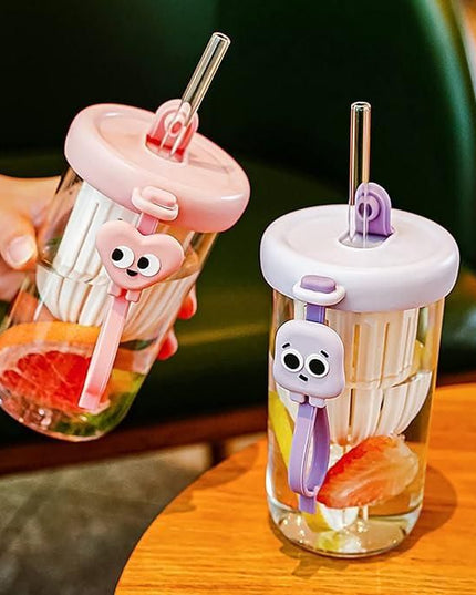 Glass Tumbler with Fruit Infuser Lid and Straw