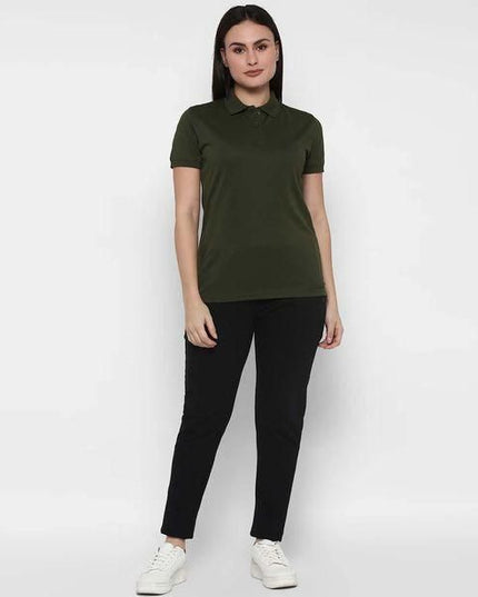 Women's Ketex Bottle Green Cotton Blend Polo Neck Tshirt