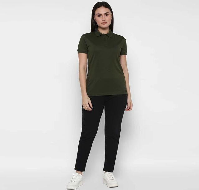 Women's Ketex Bottle Green Cotton Blend Polo Neck Tshirt