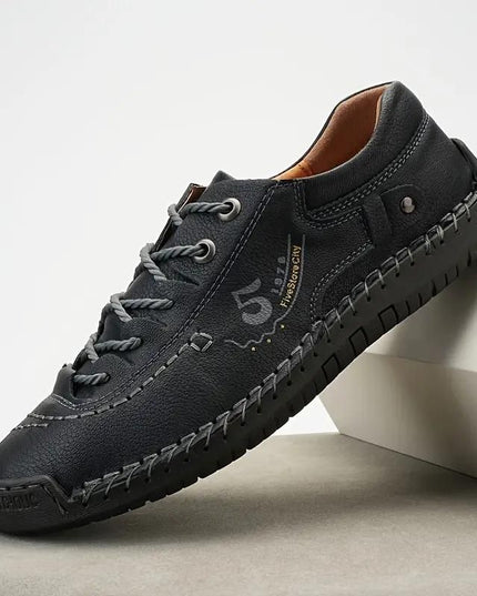 Men's Casual Leather Black Shoes Lightweight