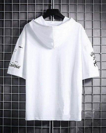 TRYTHIS Cotton Color Block Half Sleeves Hooded Neck Mens T-Shirt
