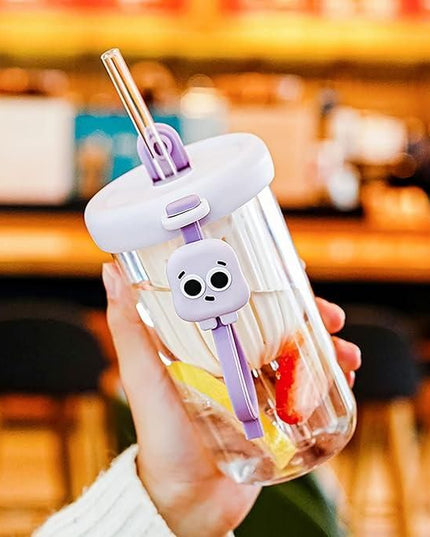 Glass Tumbler with Fruit Infuser Lid and Straw