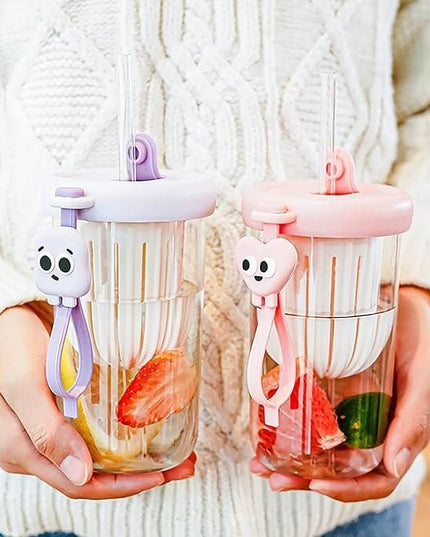 Glass Tumbler with Fruit Infuser Lid and Straw