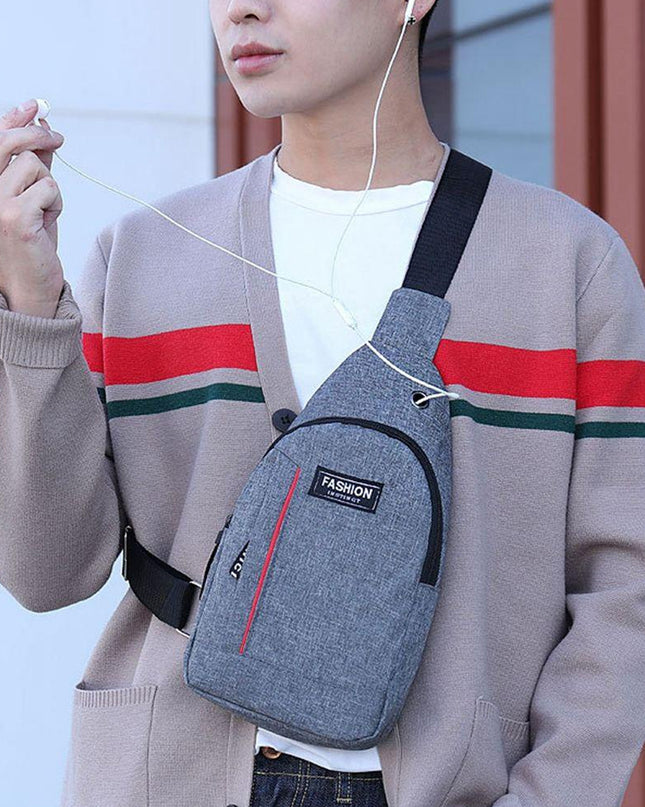 0323 Grey Waterproof Anti Theft Crossbody Fanny Pack Waist Bag Pu Leather Shoulder Bags Chest Men Casual Fashion Usb Charging Earphone Hook Sling Travel Messengers Bag