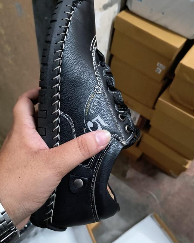 Men's Casual Leather Black Shoes Lightweight