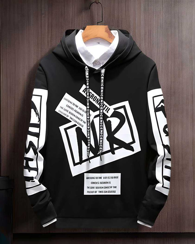 Cotton Blend Printed Full Sleeves Mens Hooded Neck T-Shirt