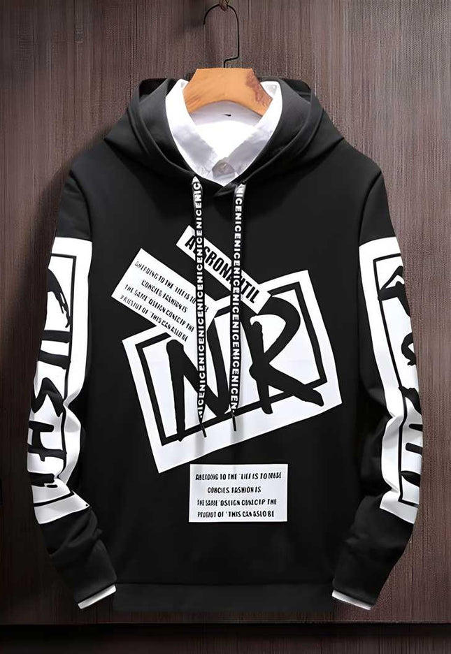 Cotton Blend Printed Full Sleeves Mens Hooded Neck T-Shirt