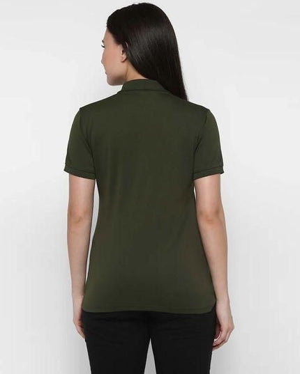 Women's Ketex Bottle Green Cotton Blend Polo Neck Tshirt