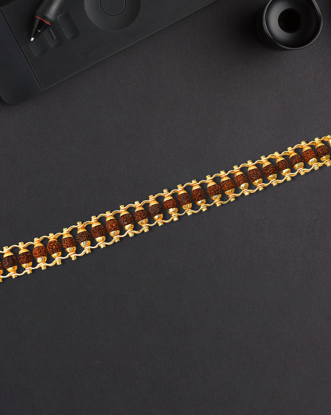 Rudraksha Rakhi For Brother  Golden Modern Rudraksha Bracelet Rakhi (1 Pc)