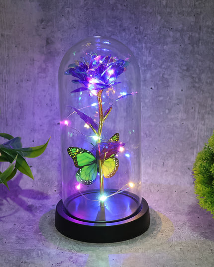 Led Preserved Rose With Colorful Butterfly In Plastic Dome (1 Pc  Mix Color)