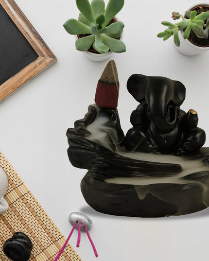 Smoke Fountain Ganesha Idol Decoration Items With 8 Pc Backflow Incense Cones Sticks (1 Pc)