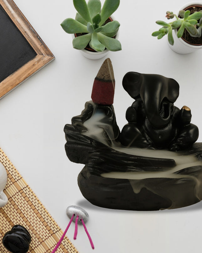 Smoke Fountain Ganesha Idol Decoration Items With 8 Pc Backflow Incense Cones Sticks (1 Pc)