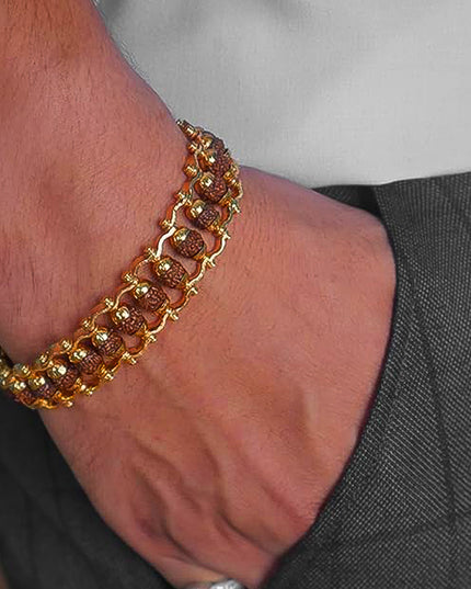 Rudraksha Rakhi For Brother  Golden Modern Rudraksha Bracelet Rakhi (1 Pc)