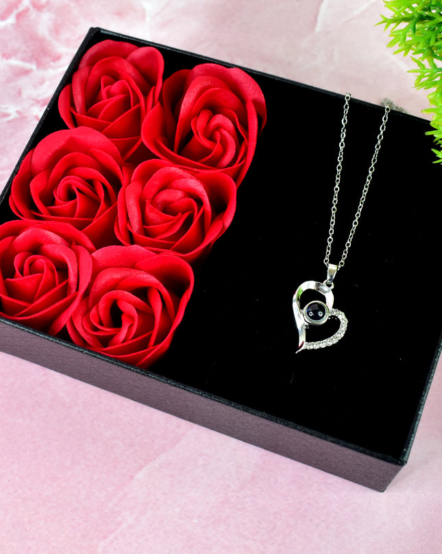 Rose Flower Gift Box Handmade Eternal Rose With I Love You Necklace Valentines Day