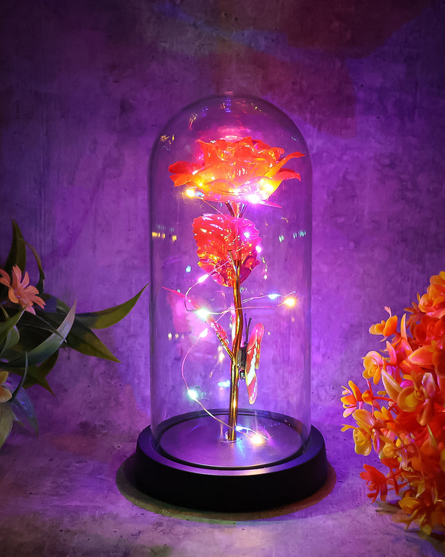 Elegant Led Eternal Rose In Plastic Dome (1 Pc  Battery Not Included)