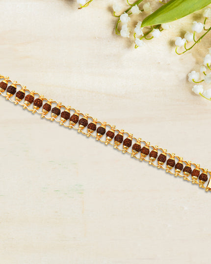 Rudraksha Rakhi For Brother  Golden Modern Rudraksha Bracelet Rakhi (1 Pc)