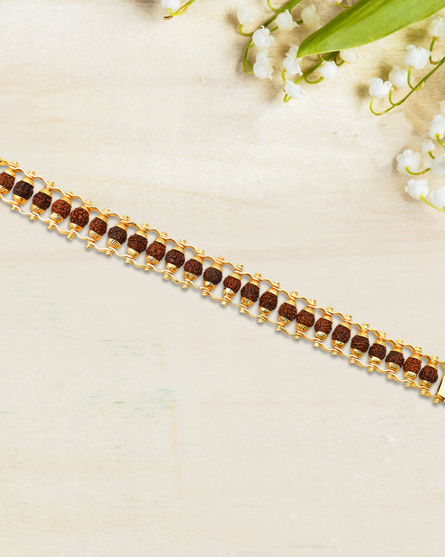 Rudraksha Rakhi For Brother  Golden Modern Rudraksha Bracelet Rakhi (1 Pc)
