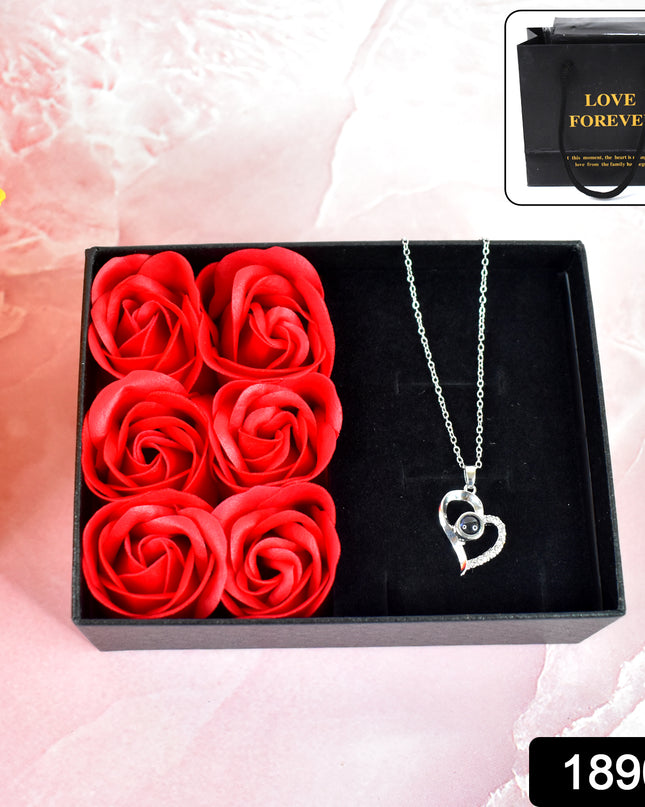 Rose Flower Gift Box Handmade Eternal Rose With I Love You Necklace Valentines Day