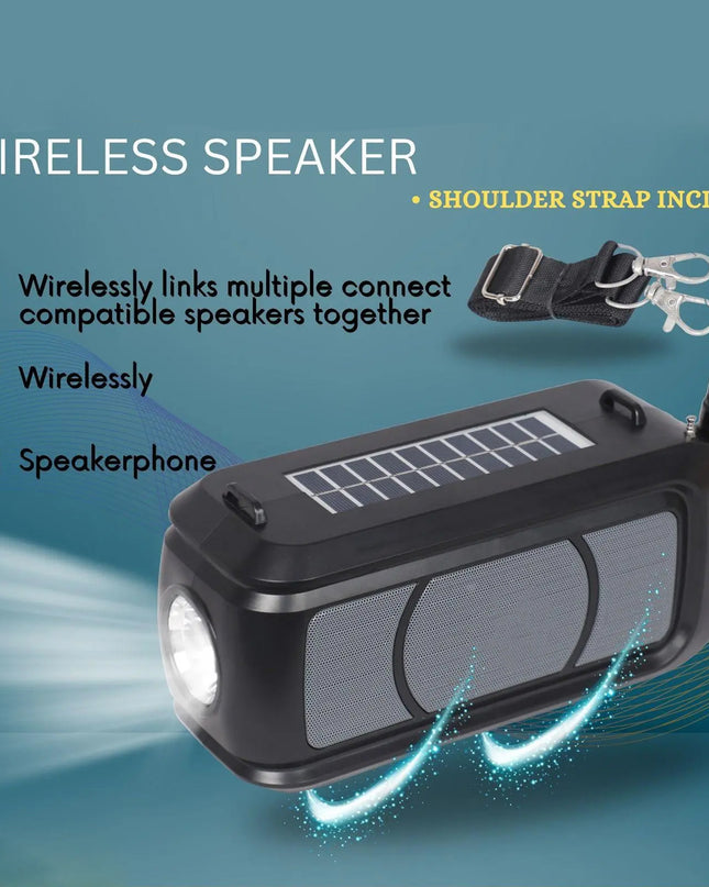 Wireless Bluetooth Speaker 5w High Bass With Wireless Mic  Microphone Led Torch Solar Charging Support Usb  Adjustable Strap (1 Set)