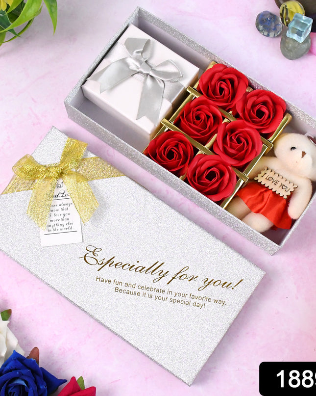 Valentine Day Gift Set Scented Rose Flowers Pack With Teddy