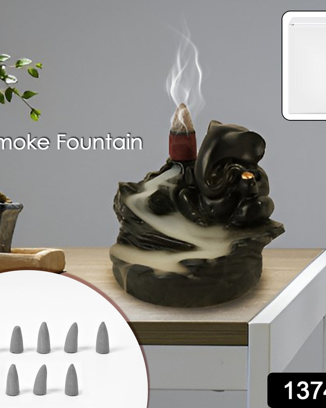 Smoke Fountain Ganesha Idol Decoration Items With 8 Pc Backflow Incense Cones Sticks (1 Pc)