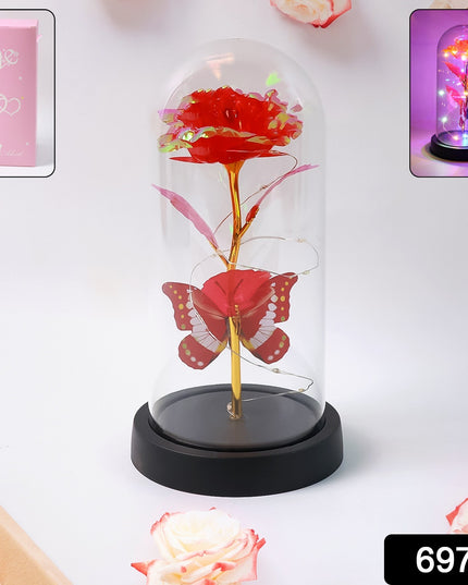 Elegant Led Eternal Rose In Plastic Dome (1 Pc  Battery Not Included)