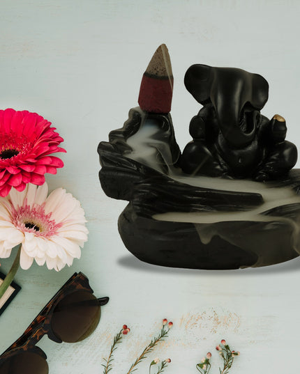 Smoke Fountain Ganesha Idol Decoration Items With 8 Pc Backflow Incense Cones Sticks (1 Pc)