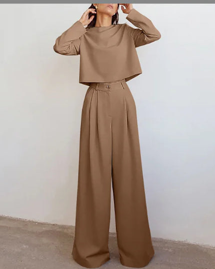 Elegant Two-Piece Palazzo Set in Brown Cotton (One Set)