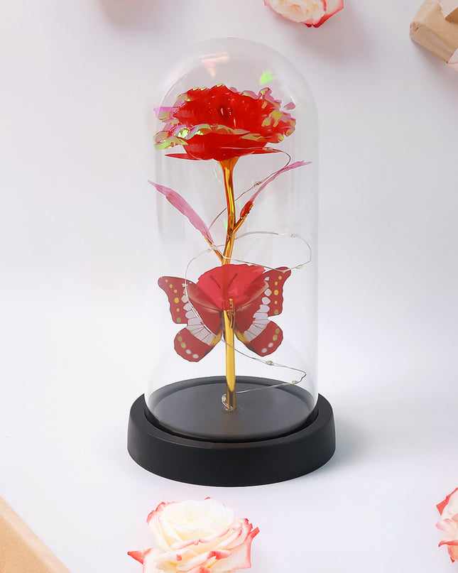 Elegant Led Eternal Rose In Plastic Dome (1 Pc  Battery Not Included)