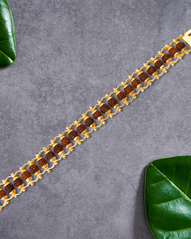 Rudraksha Rakhi For Brother  Golden Modern Rudraksha Bracelet Rakhi (1 Pc)