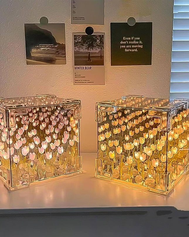 Cube Tulip Night Lamp  Led Decorative Nights Lamp For Bedroom (Multicolor  1 Set)