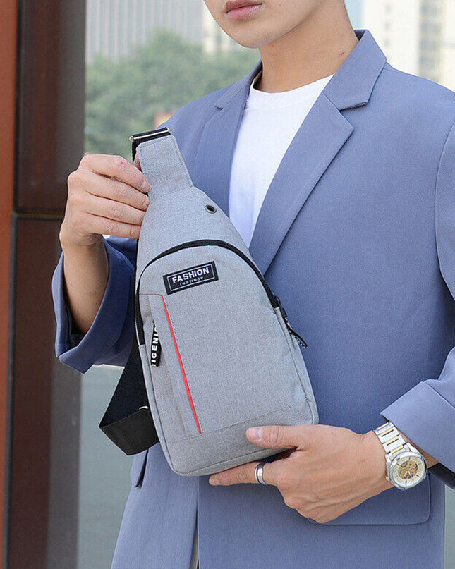 0323 Grey Waterproof Anti Theft Crossbody Fanny Pack Waist Bag Pu Leather Shoulder Bags Chest Men Casual Fashion Usb Charging Earphone Hook Sling Travel Messengers Bag