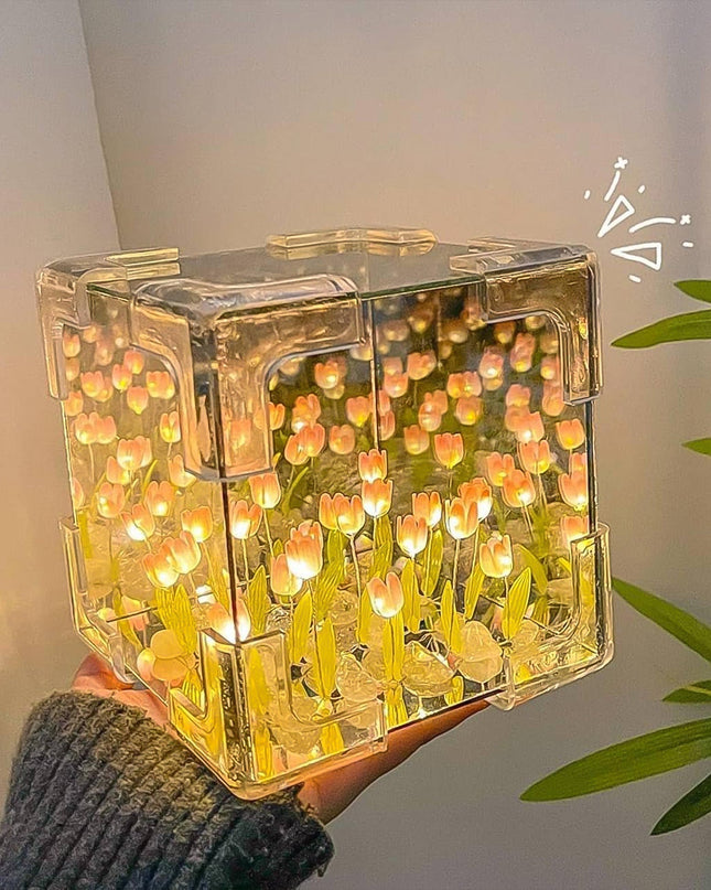 Cube Tulip Night Lamp  Led Decorative Nights Lamp For Bedroom (Multicolor  1 Set)