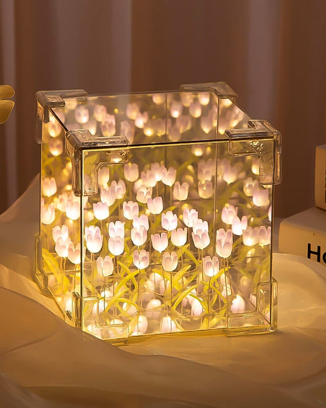 Cube Tulip Night Lamp  Led Decorative Nights Lamp For Bedroom (Multicolor  1 Set)