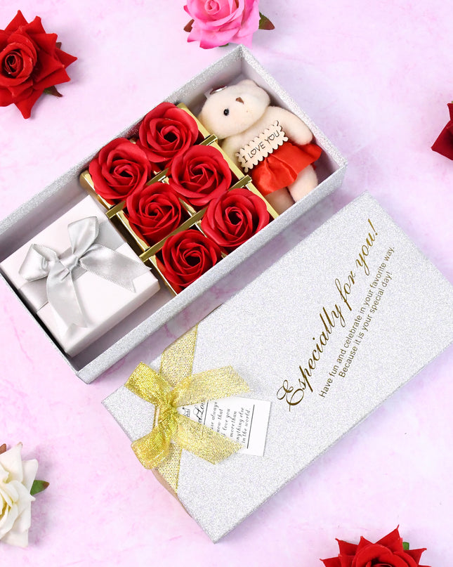 Valentine Day Gift Set Scented Rose Flowers Pack With Teddy