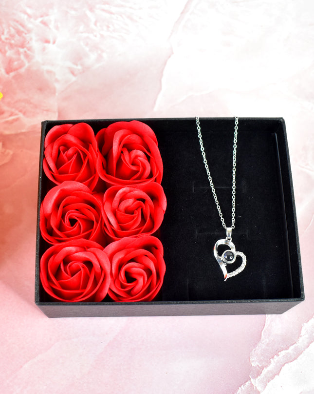 Rose Flower Gift Box Handmade Eternal Rose With I Love You Necklace Valentines Day