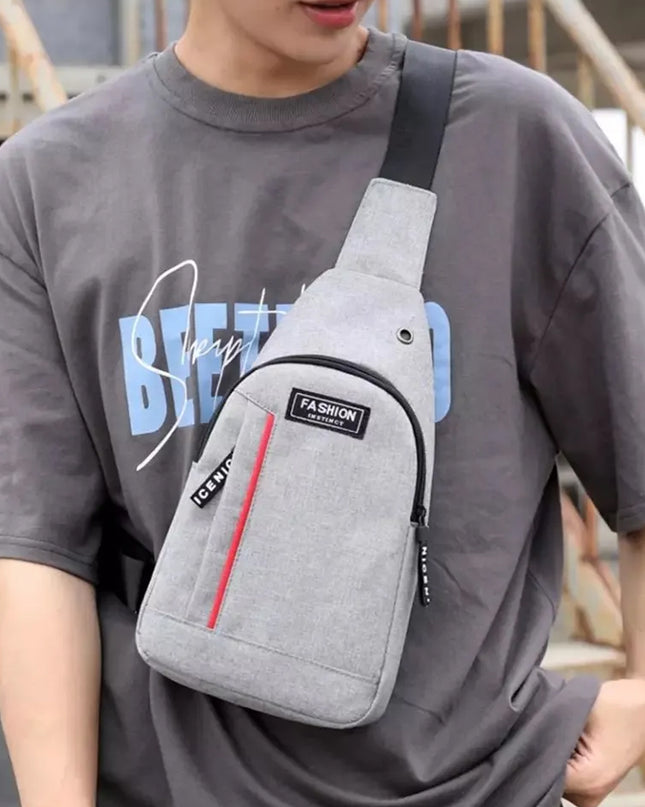 0323 Grey Waterproof Anti Theft Crossbody Fanny Pack Waist Bag Pu Leather Shoulder Bags Chest Men Casual Fashion Usb Charging Earphone Hook Sling Travel Messengers Bag