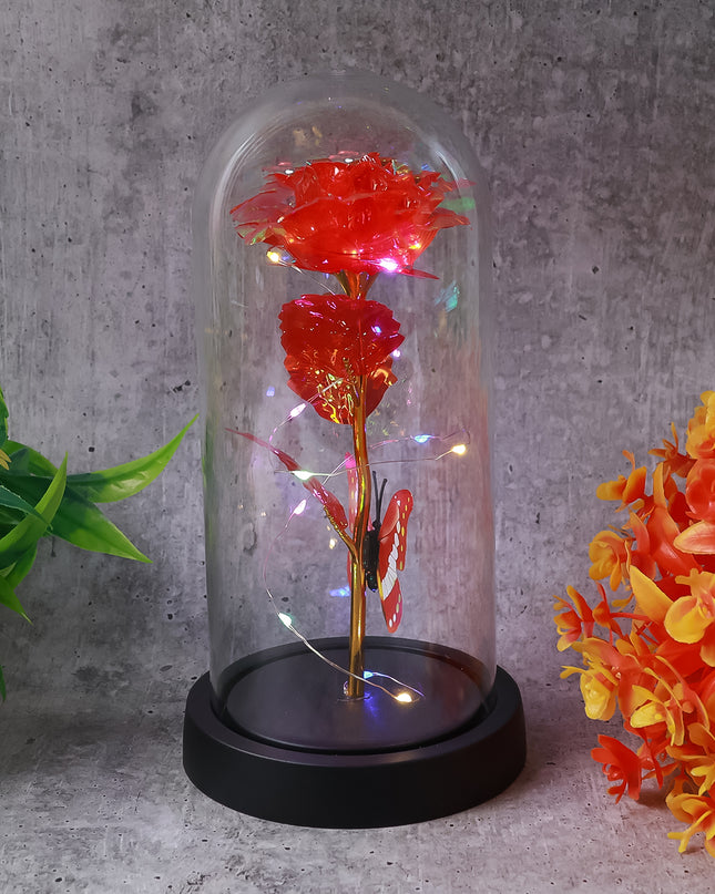 Elegant Led Eternal Rose In Plastic Dome (1 Pc  Battery Not Included)