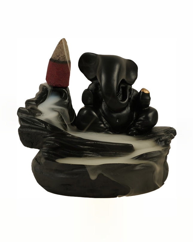 Smoke Fountain Ganesha Idol Decoration Items With 8 Pc Backflow Incense Cones Sticks (1 Pc)